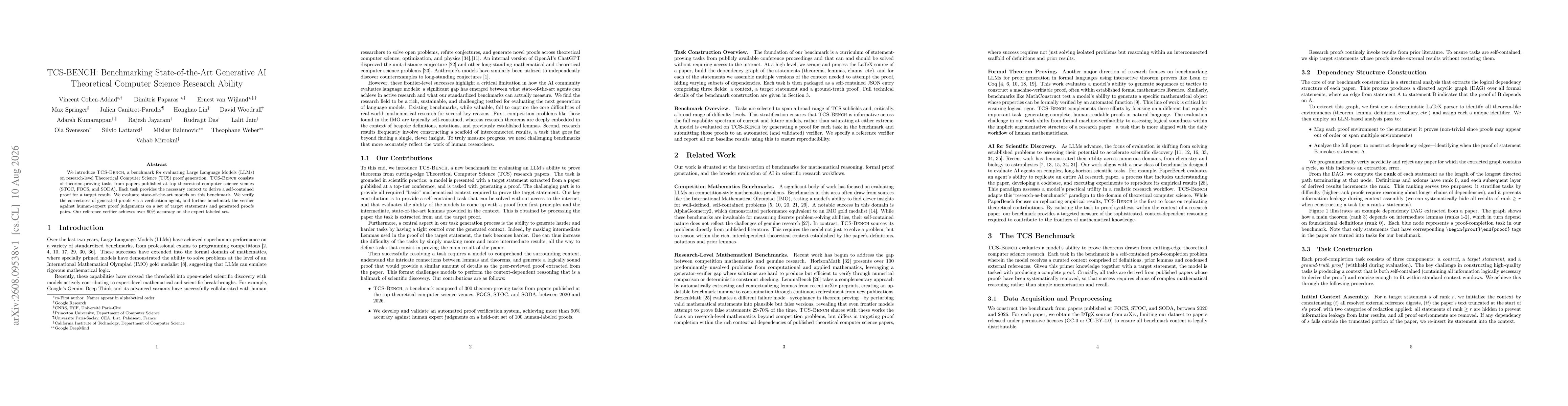 Thumbnail for TCS-BENCH: Benchmarking State-of-the-Art Generative AI Theoretical Computer Science Research Ability