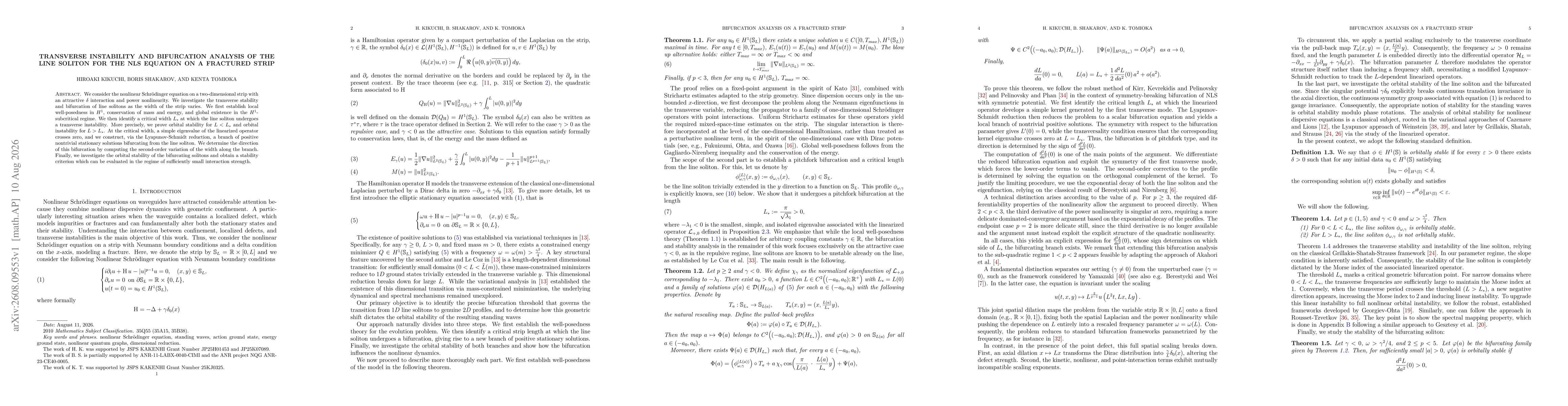 Thumbnail for Transverse Instability and Bifurcation Analysis of the line soliton for the NLS equation on a Fractured Strip