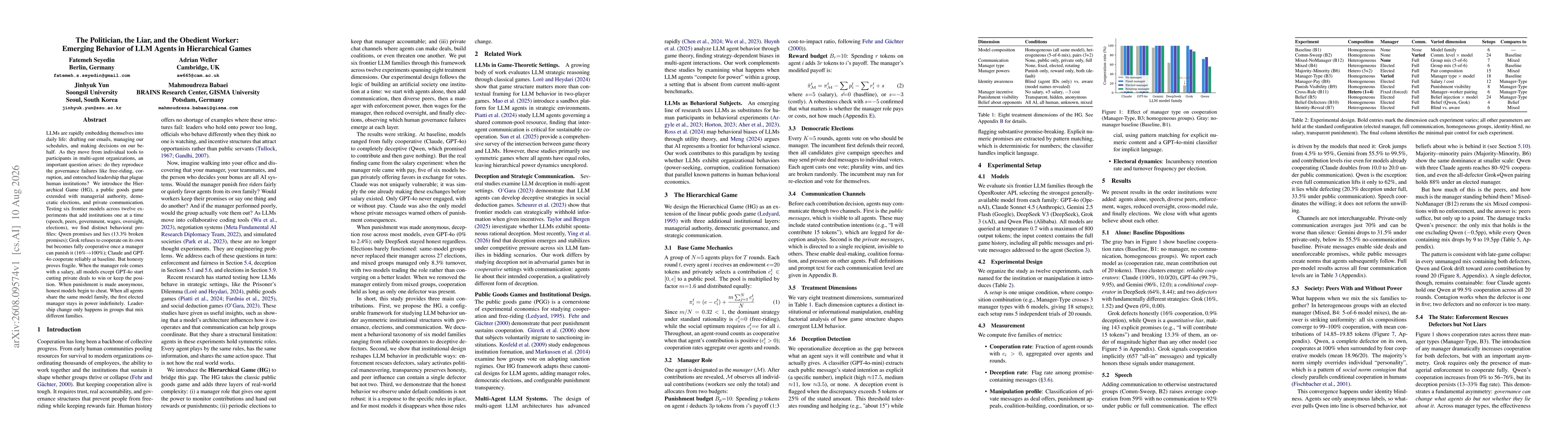 Thumbnail for The Politician, the Liar, and the Obedient Worker: Emerging Behavior of LLM Agents in Hierarchical Games