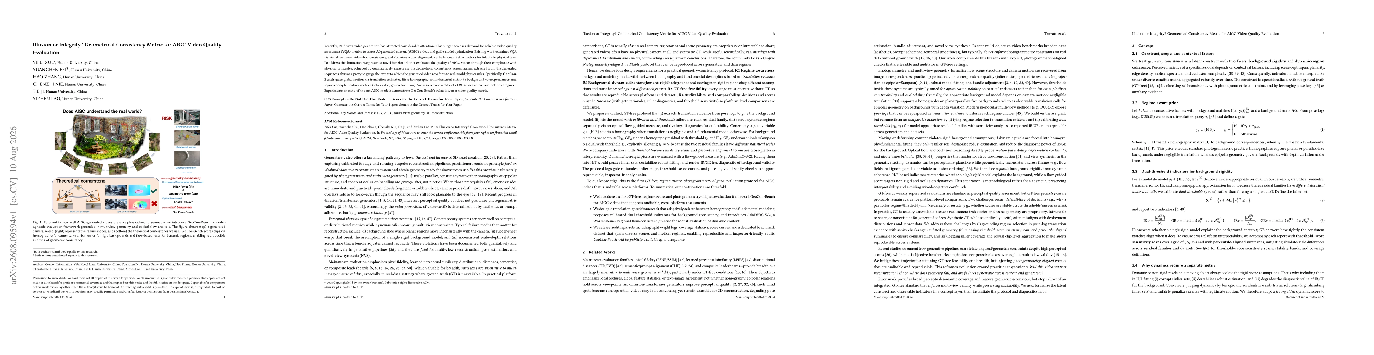 Thumbnail for Illusion or Integrity? Geometrical Consistency Metric for AIGC Video Quality Evaluation
