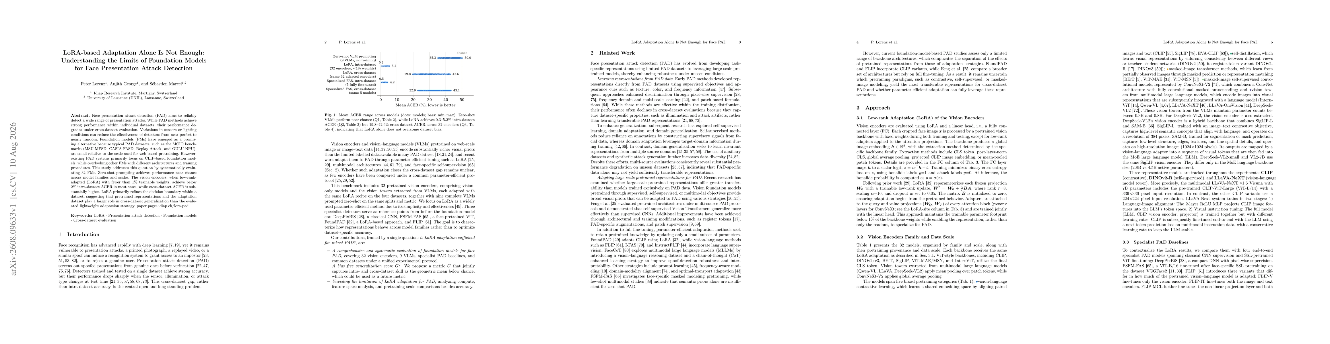 Thumbnail for LoRA-based Adaptation Alone Is Not Enough: Understanding the Limits of Foundation Models for Face Presentation Attack Detection