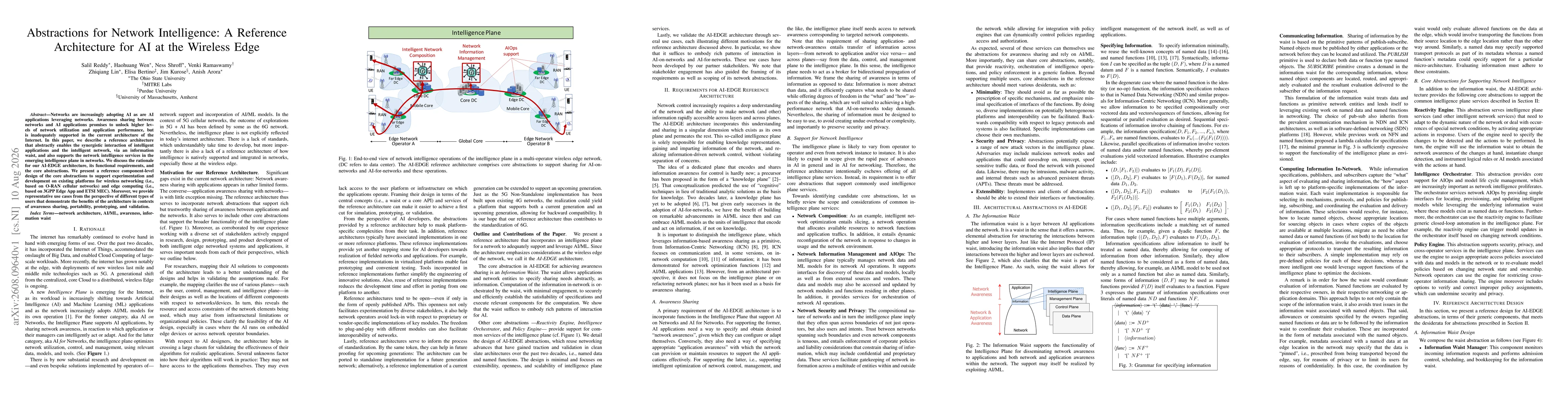 Thumbnail for Abstractions for Network Intelligence: A Reference Architecture for AI at the Wireless Edge