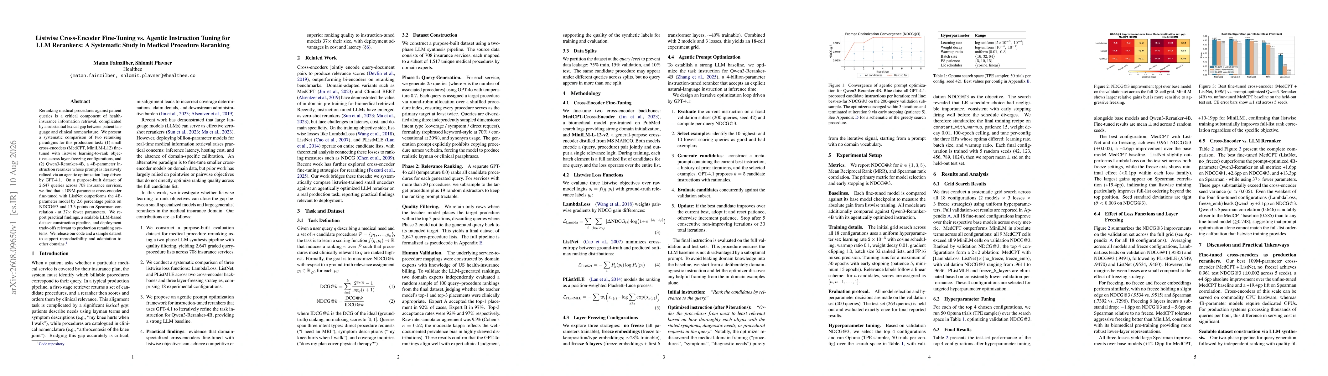 Thumbnail for Listwise Cross-Encoder Fine-Tuning vs. Agentic Instruction Tuning for LLM Rerankers: A Systematic Study in Medical Procedure Reranking