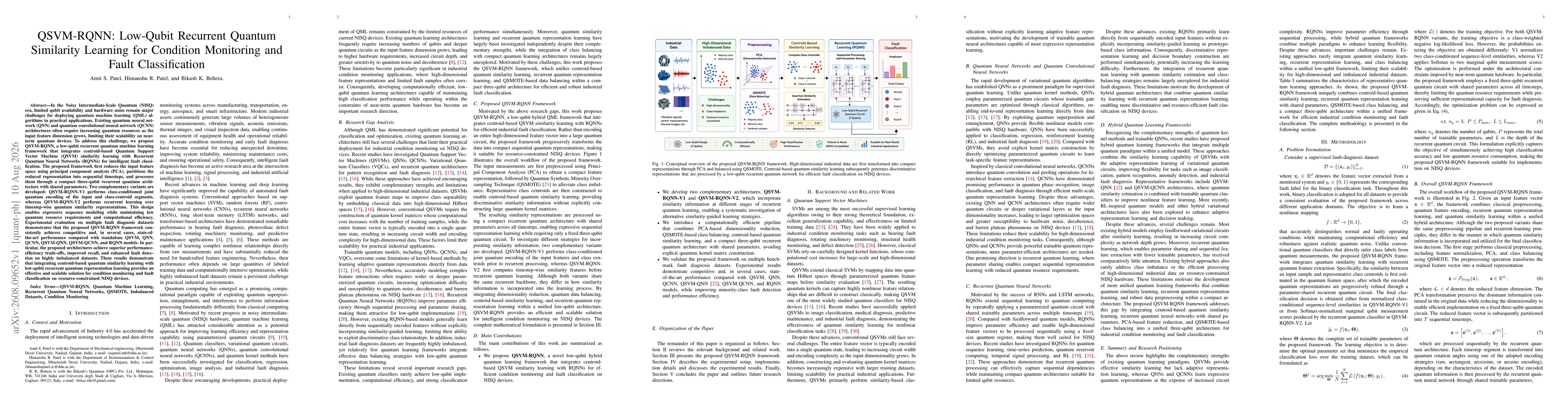 Thumbnail for QSVM-RQNN: Low-Qubit Recurrent Quantum Similarity Learning for Condition Monitoring and Fault Classification