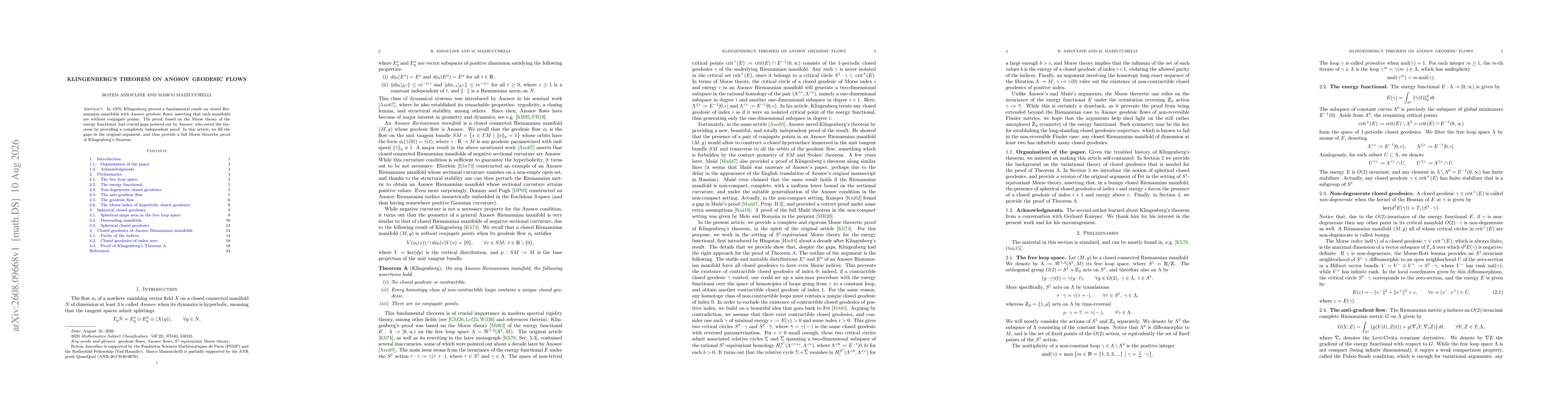 Thumbnail for Klingenberg's theorem on Anosov geodesic flows