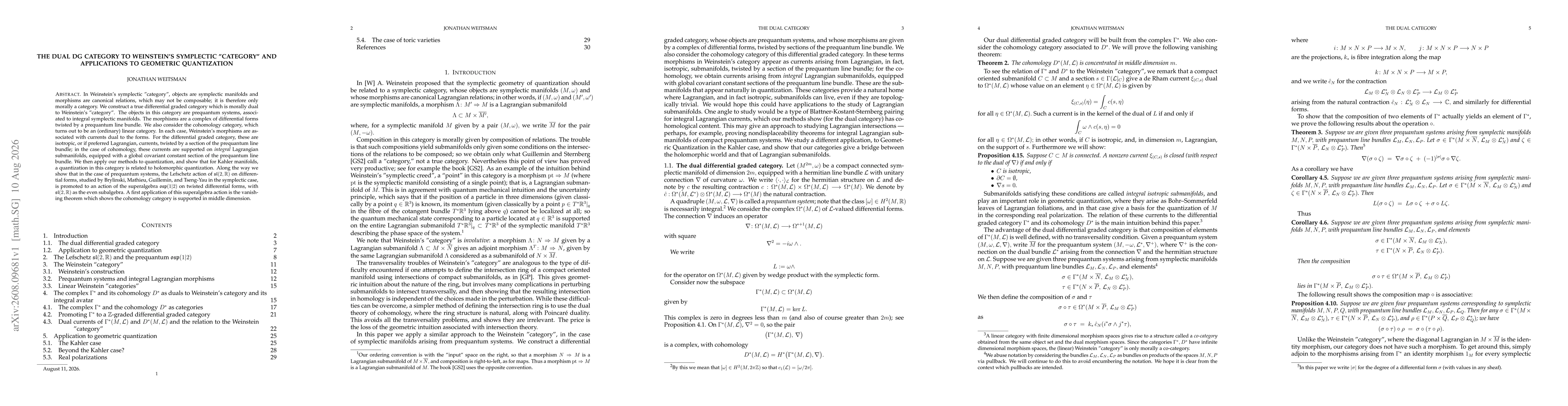 Thumbnail for The Dual DG Category to Weinstein's symplectic "category" and applications to Geometric Quantization