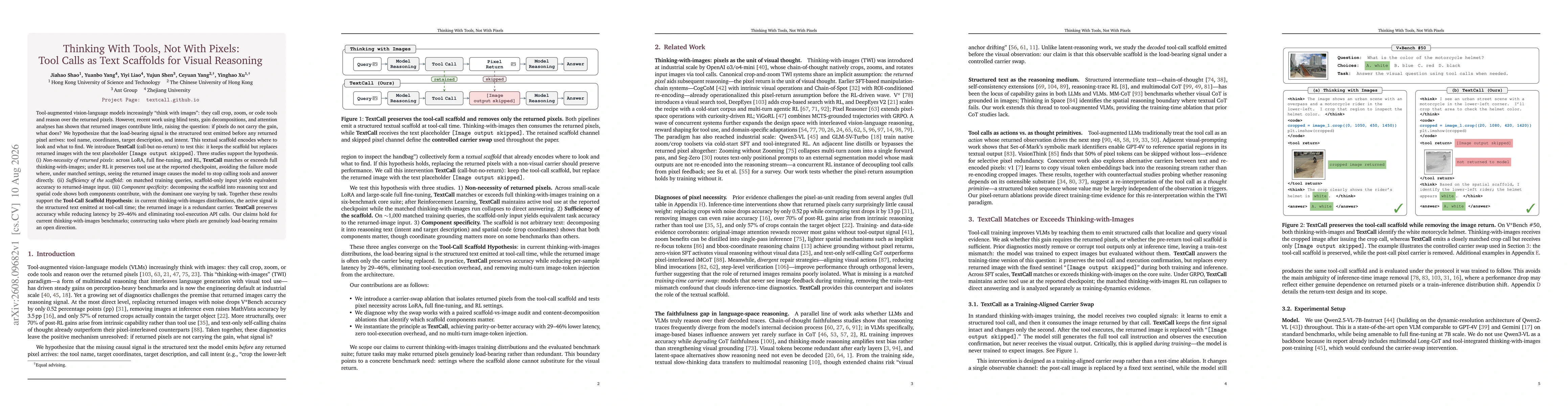 Thumbnail for Thinking With Tools, Not With Pixels: Tool Calls as Text Scaffolds for Visual Reasoning
