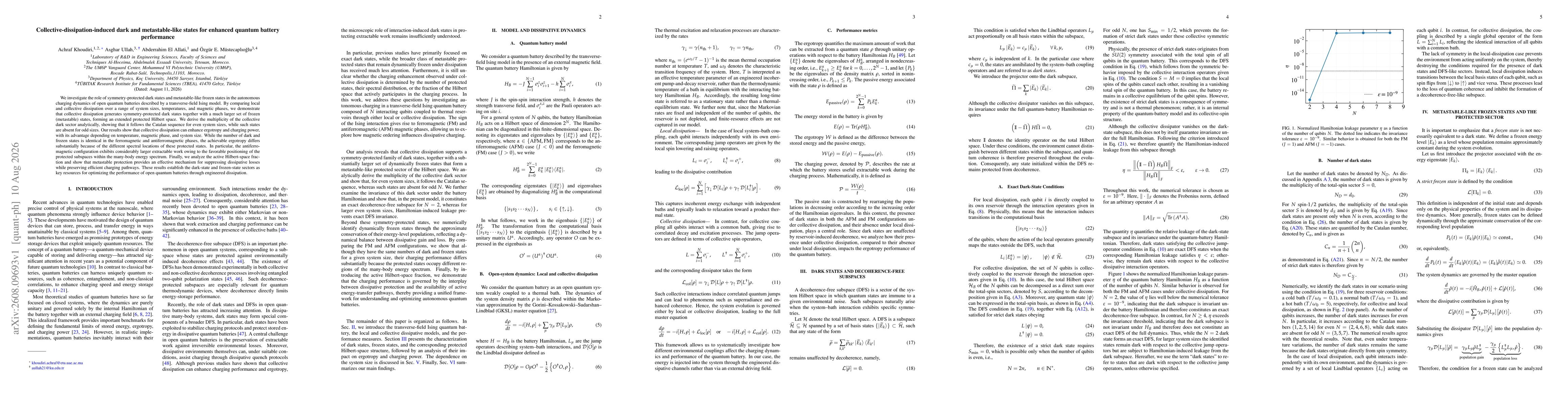 Thumbnail for Collective-dissipation-induced dark and metastable-like states for enhanced quantum battery performance