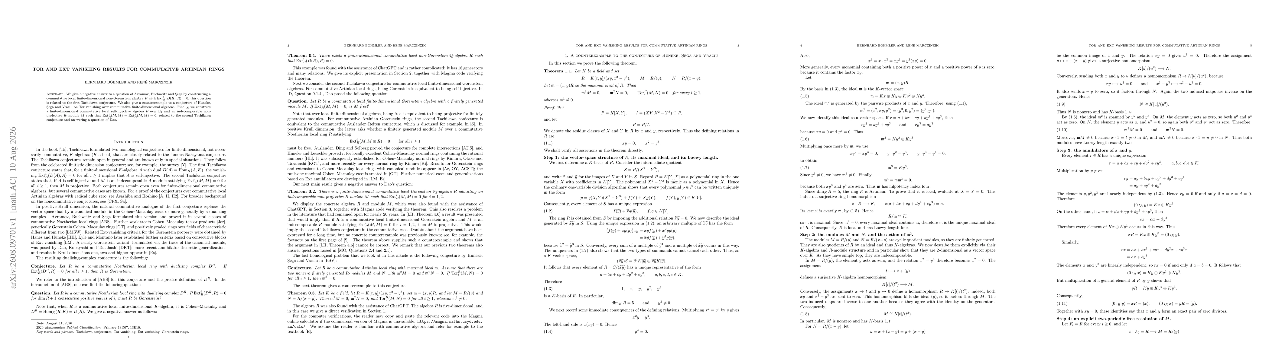 Thumbnail for Tor and Ext vanishing results for commutative Artinian rings