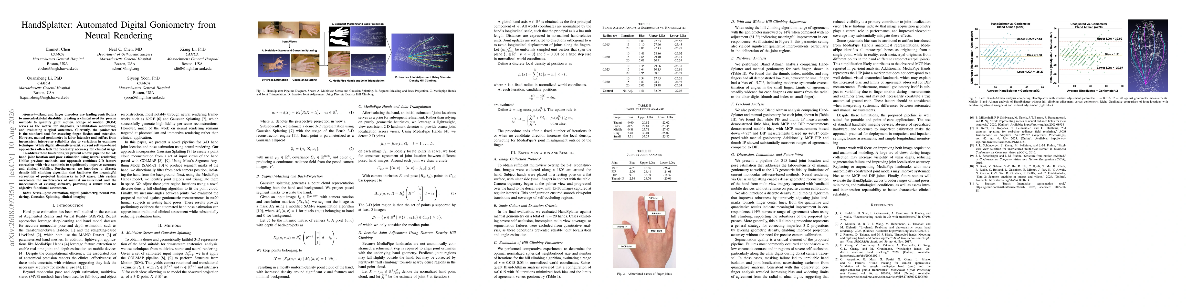 Thumbnail for HandSplatter: Automated Digital Goniometry from Neural Rendering