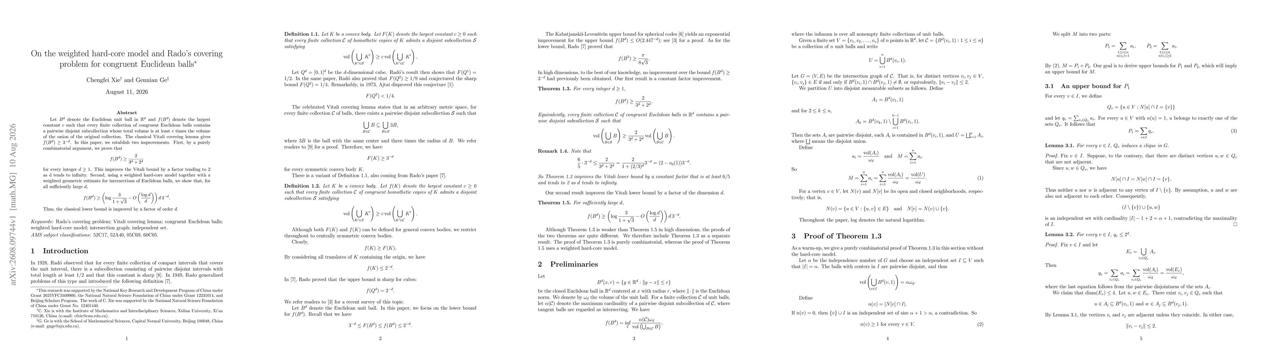 Thumbnail for On the weighted hard-core model and Rado's covering problem for congruent Euclidean balls