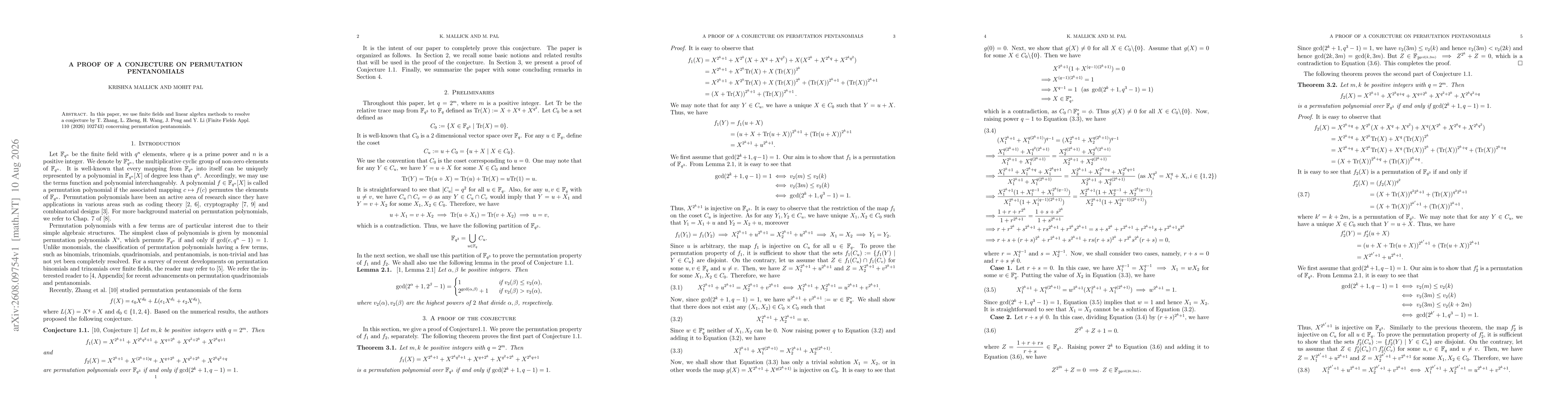 Thumbnail for A proof of a conjecture on permutation polynomials