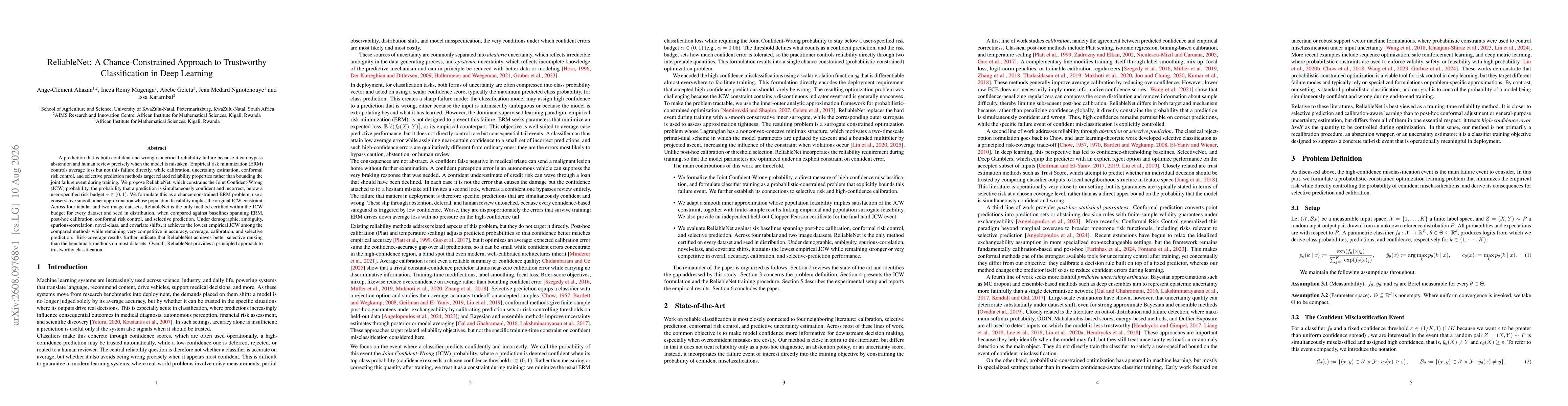 Thumbnail for ReliableNet: A Chance-Constrained Approach to Trustworthy Classification in Deep Learning