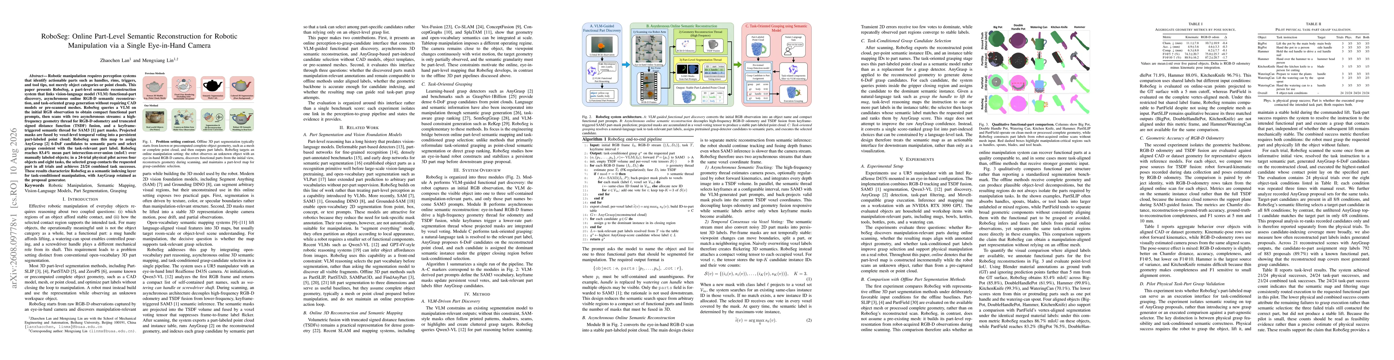 Thumbnail for RoboSeg: Online Part-Level Semantic Reconstruction for Robotic Manipulation via a Single Eye-in-Hand Camera