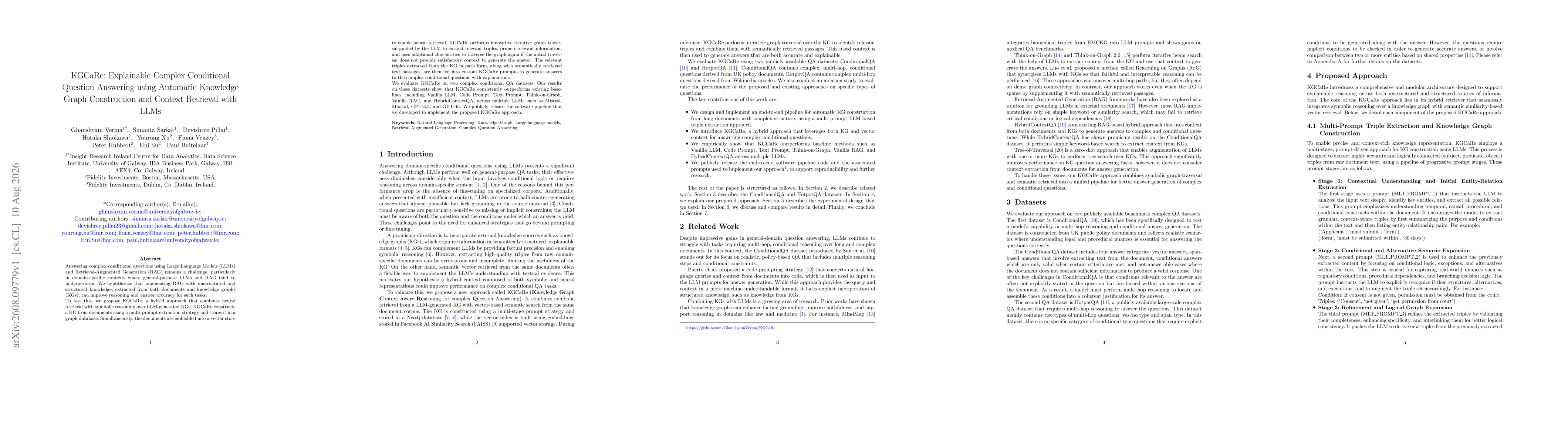 Thumbnail for KGCaRe: Explainable Complex Conditional Question Answering using Automatic Knowledge Graph Construction and Context Retrieval with LLMs