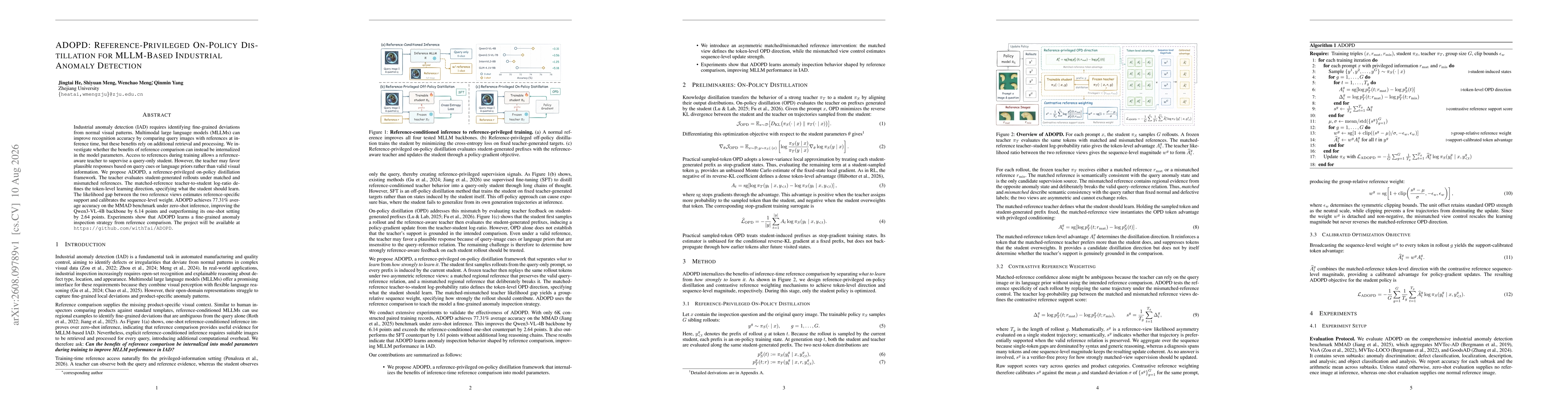 Thumbnail for ADOPD: Reference-Privileged On-Policy Distillation for MLLM-Based Industrial Anomaly Detection