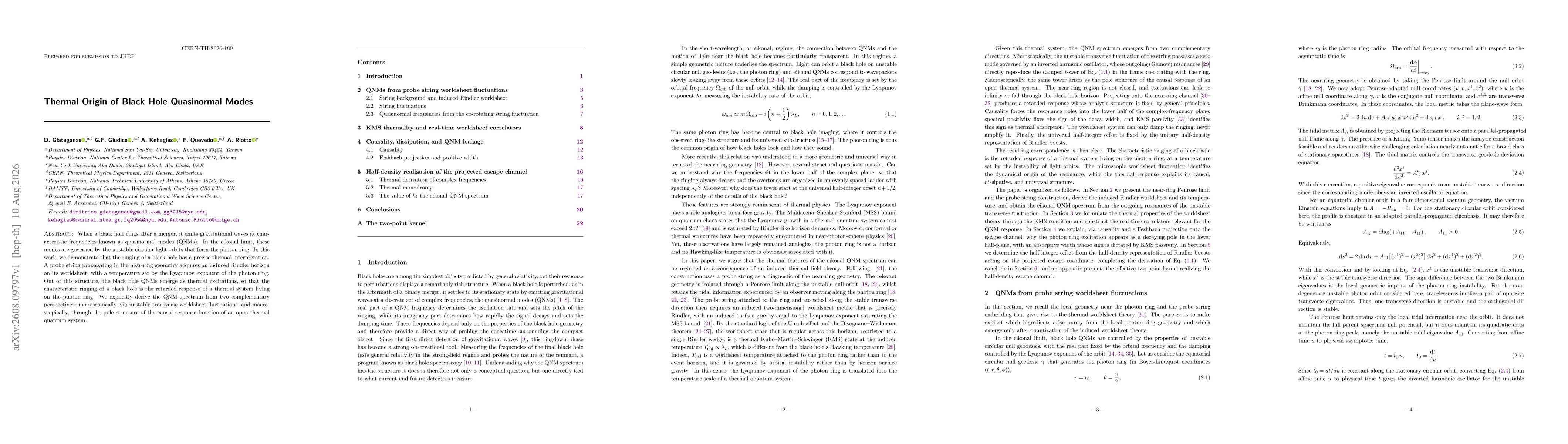 Thumbnail for Thermal Origin of Black Hole Quasinormal Modes