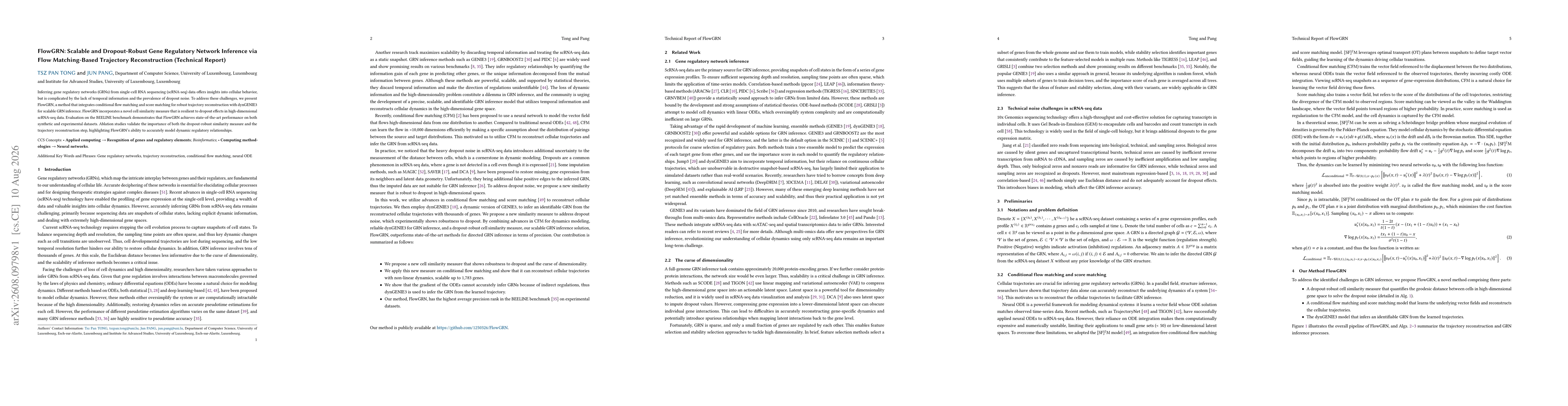 Thumbnail for FlowGRN: Scalable and Dropout-Robust Gene Regulatory Network Inference via Flow Matching-Based Trajectory Reconstruction (Technical Report)