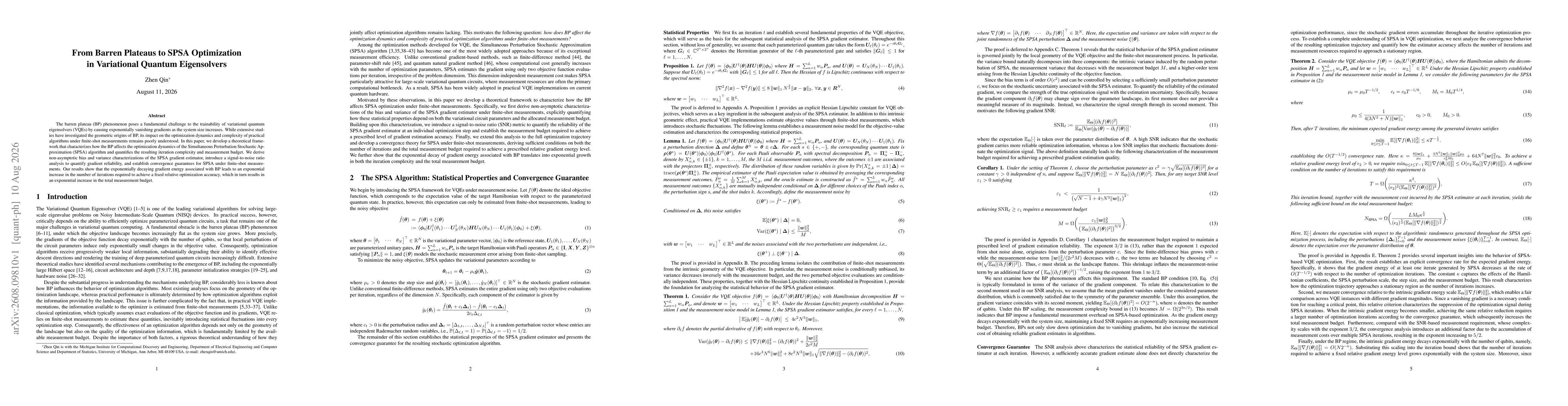 Thumbnail for From Barren Plateaus to SPSA Optimization in Variational Quantum Eigensolvers