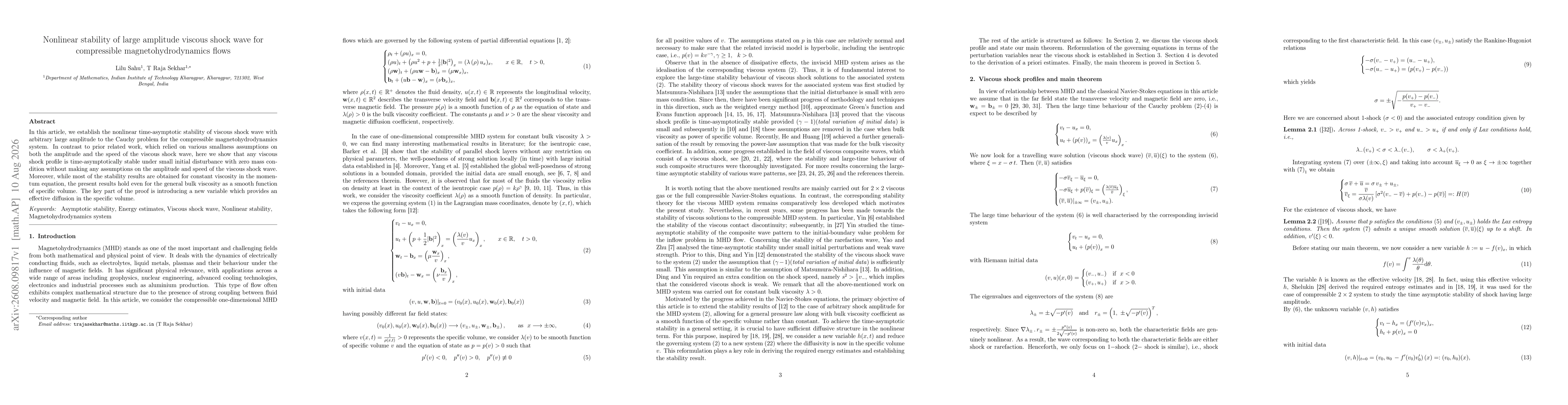 Thumbnail for Nonlinear stability of large amplitude viscous shock wave for compressible magnetohydrodynamics flows