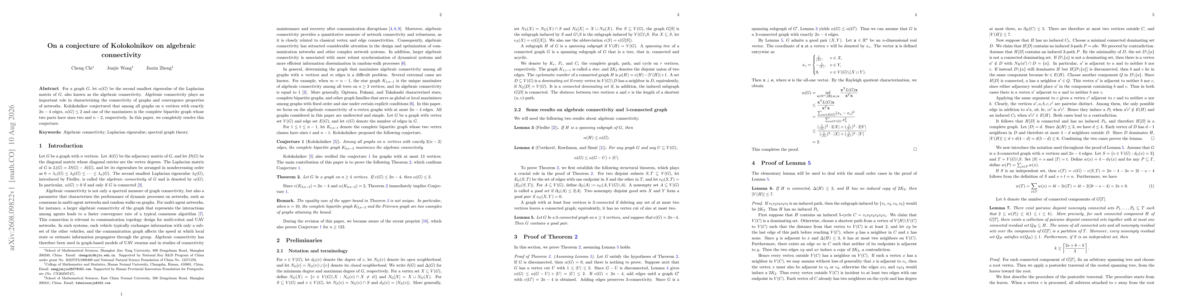 Thumbnail for On a conjecture of Kolokolnikov on algebraic connectivity