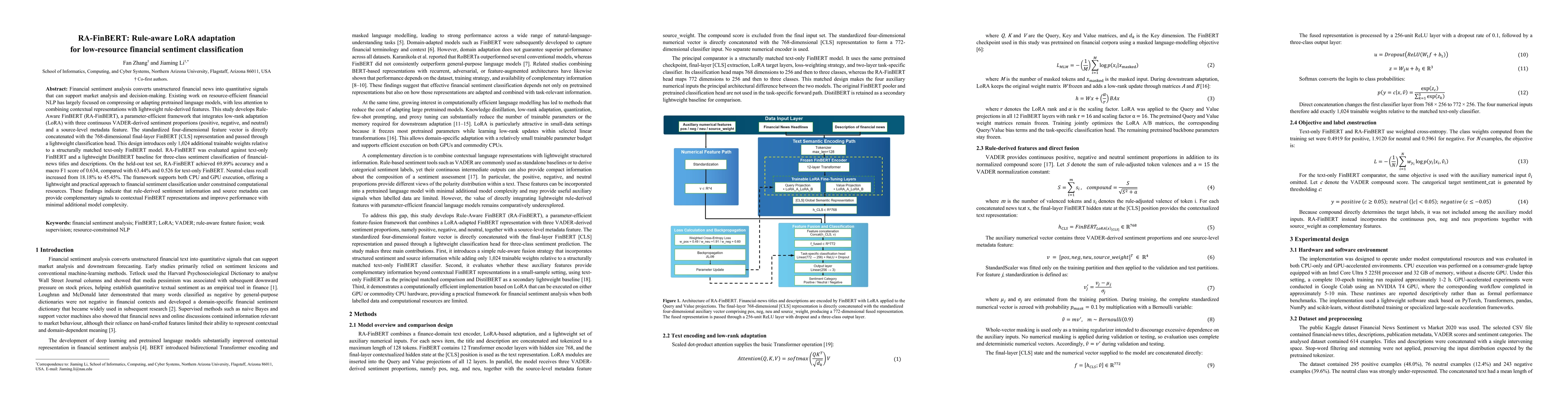 Thumbnail for RA-FinBERT: Rule-aware LoRA adaptation for low-resource financial sentiment classification