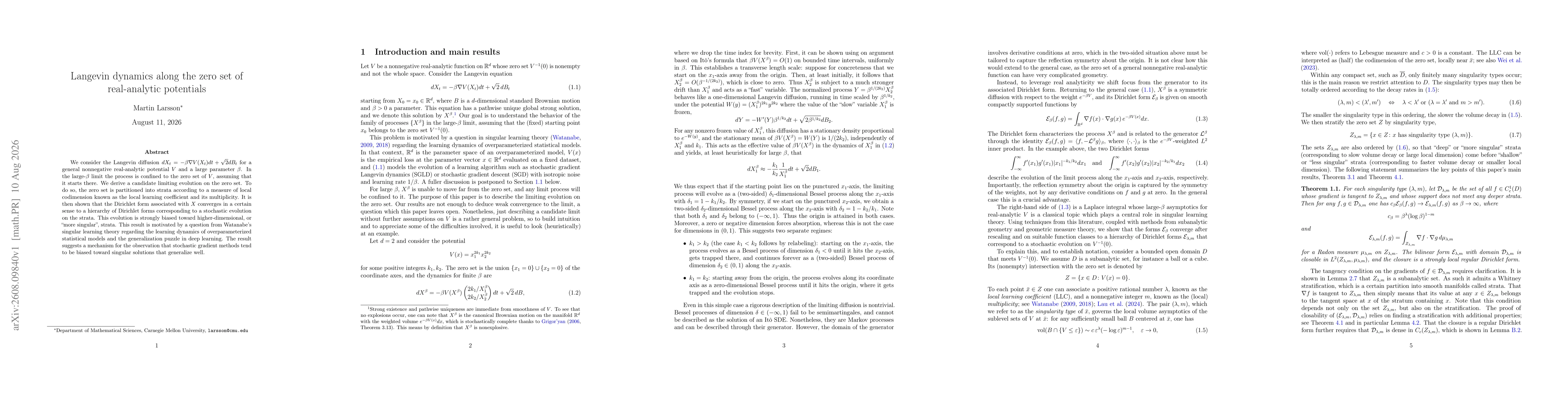 Thumbnail for Langevin dynamics along the zero set of real-analytic potentials