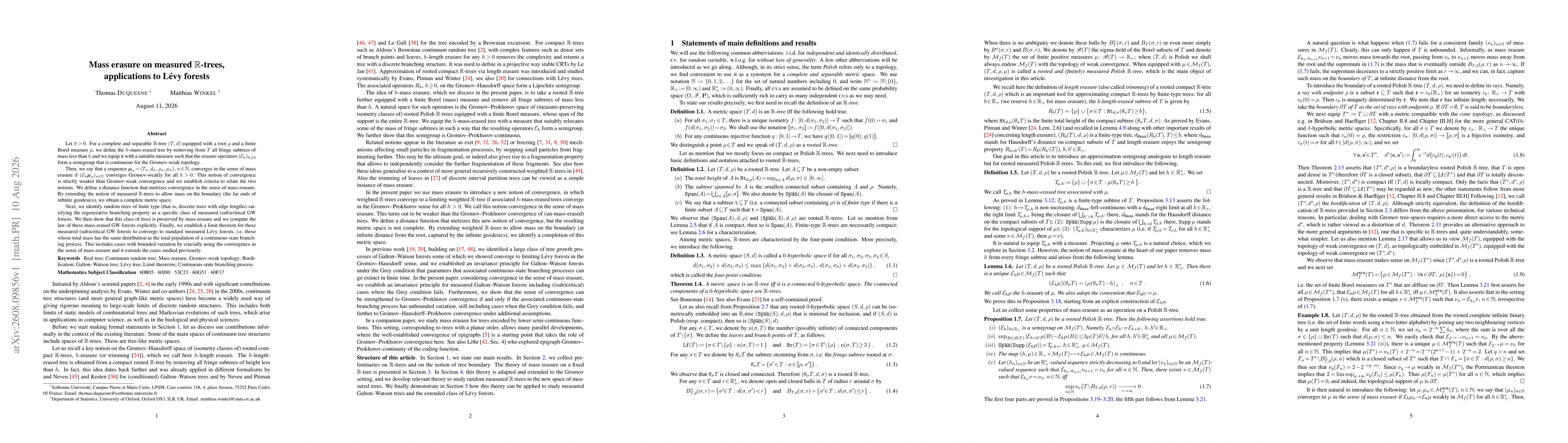 Thumbnail for Mass erasure on measured $\mathbb{R}$-trees, applications to Lévy forests