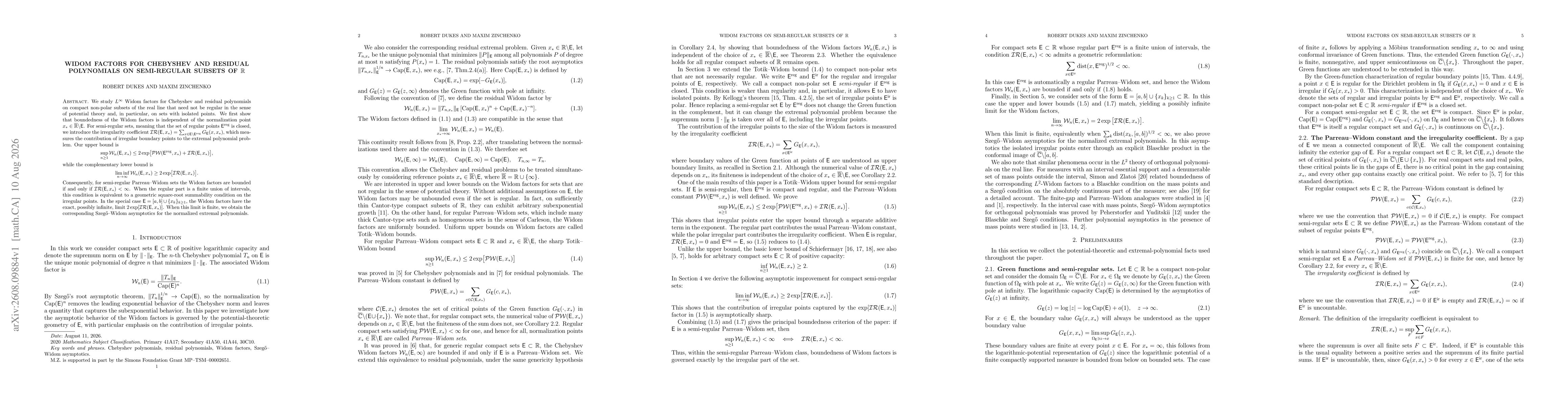 Thumbnail for Widom factors for Chebyshev and residual polynomials on semi-regular subsets of $\mathbb{R}$