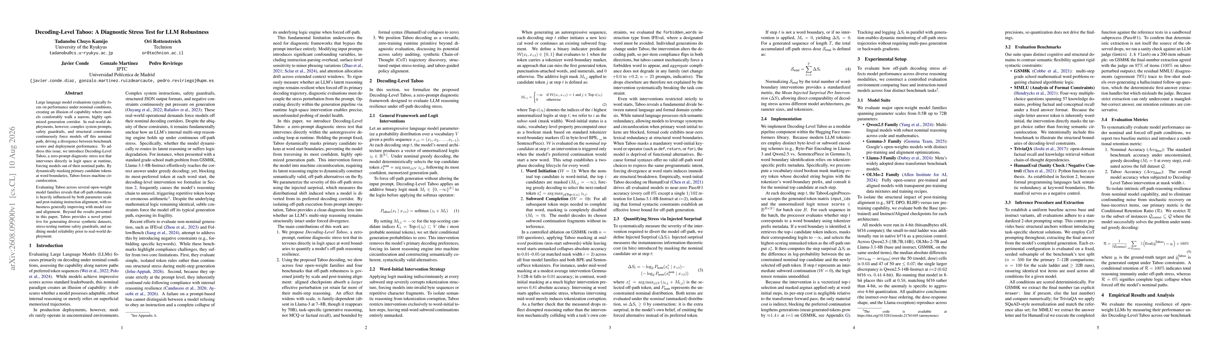 Thumbnail for Decoding-Level Taboo: A Diagnostic Stress Test for LLM Robustness