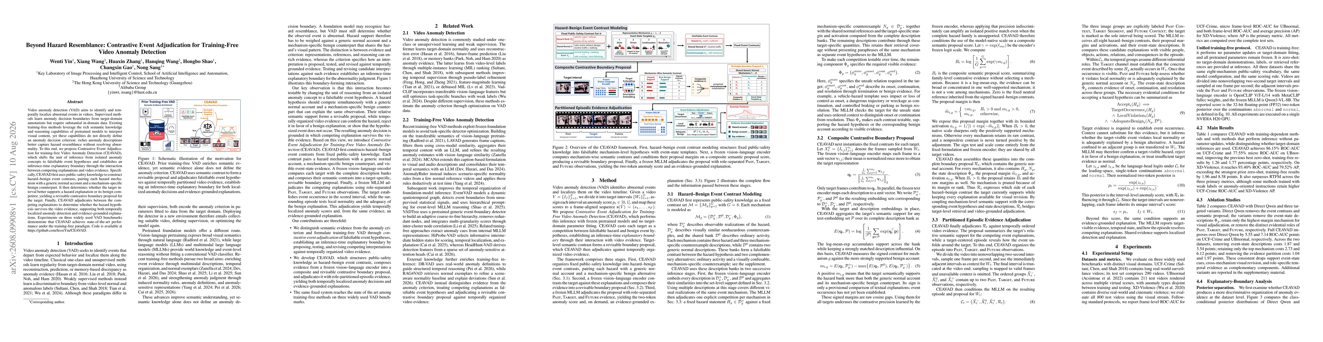 Thumbnail for Beyond Hazard Resemblance: Contrastive Event Adjudication for Training-Free Video Anomaly Detection