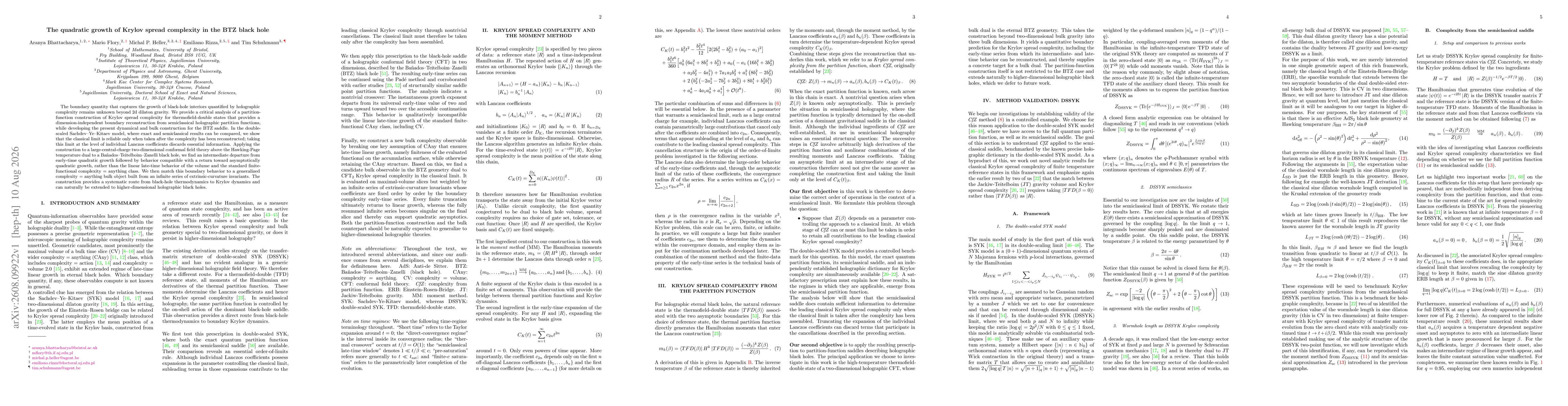 Thumbnail for The quadratic growth of Krylov spread complexity in the BTZ black hole