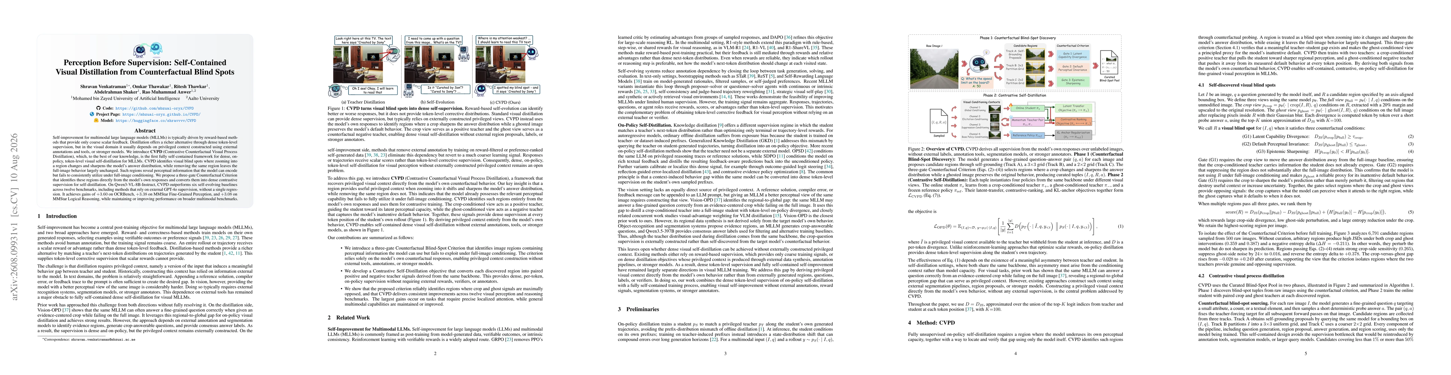 Thumbnail for Perception Before Supervision: Self-Contained Visual Distillation from Counterfactual Blind Spots