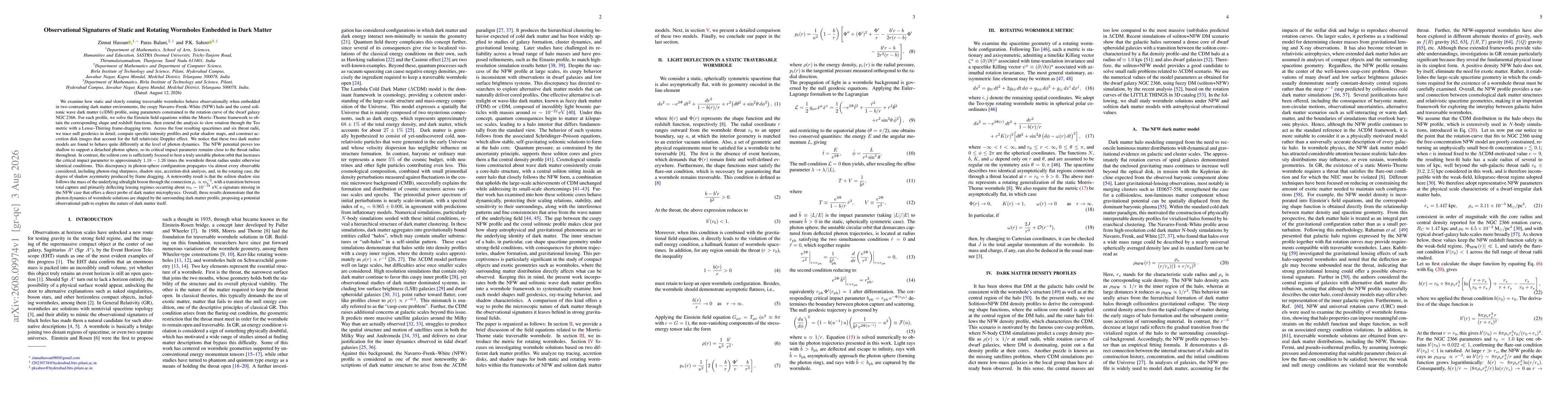 Thumbnail for Observational Signatures of Static and Rotating Wormholes Embedded in Dark Matter
