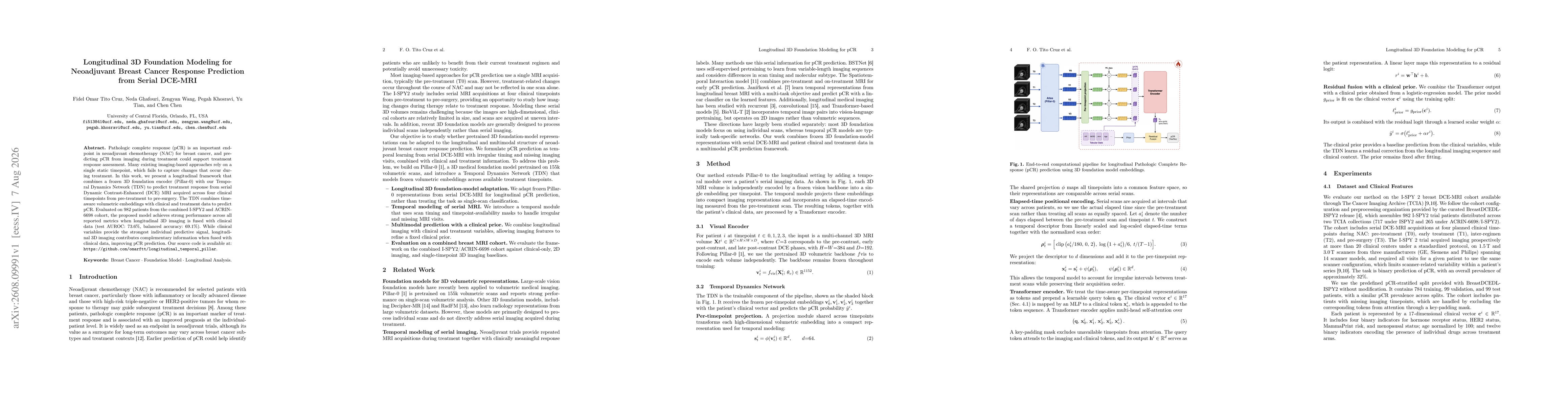Thumbnail for Longitudinal 3D Foundation Modeling for Neoadjuvant Breast Cancer Response Prediction from Serial DCE-MRI