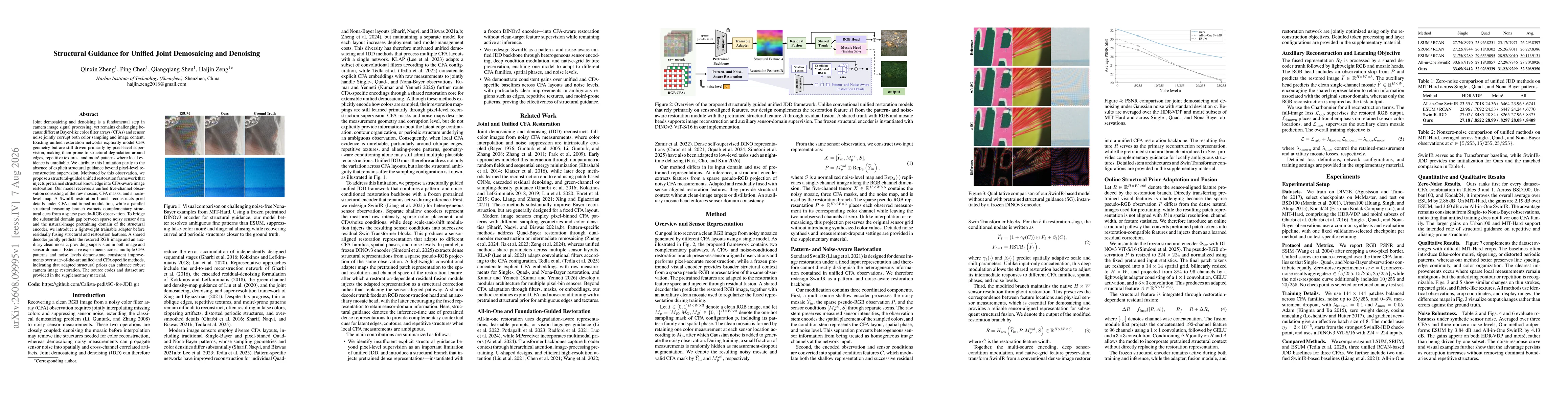 Thumbnail for Structural Guidance for Unified Joint Demosaicing and Denoising