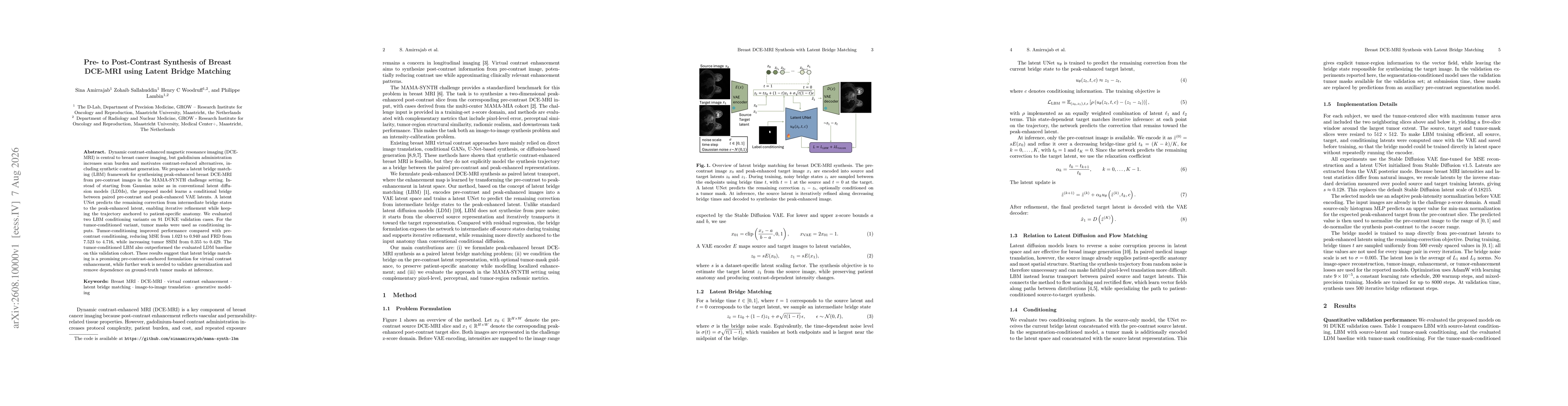 Thumbnail for Pre- to Post-Contrast Synthesis of Breast DCE-MRI using Latent Bridge Matching