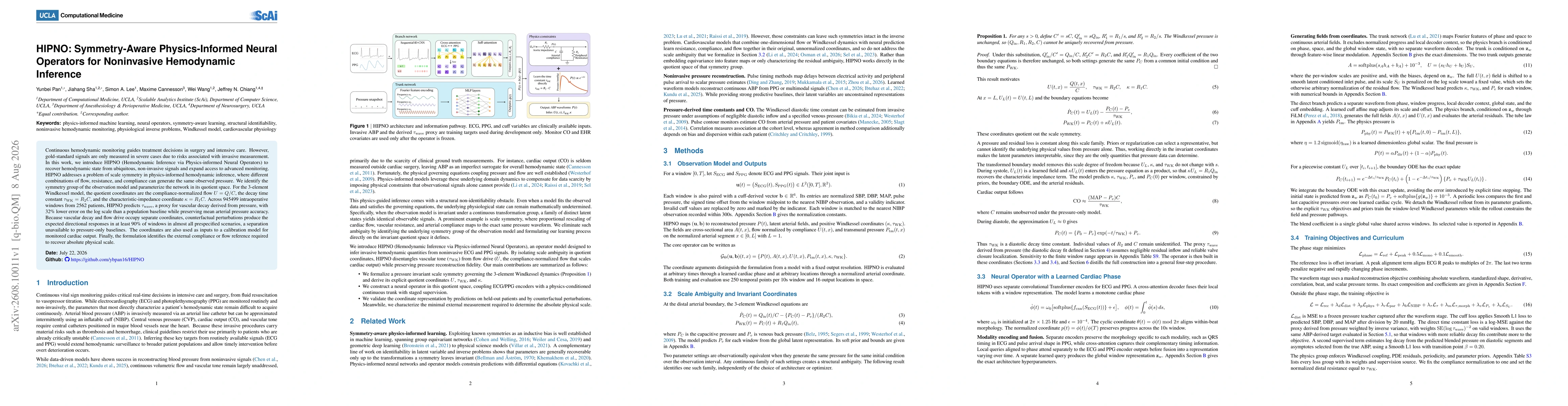 Thumbnail for HIPNO: Symmetry-Aware Physics-Informed Neural Operators for Noninvasive Hemodynamic Inference
