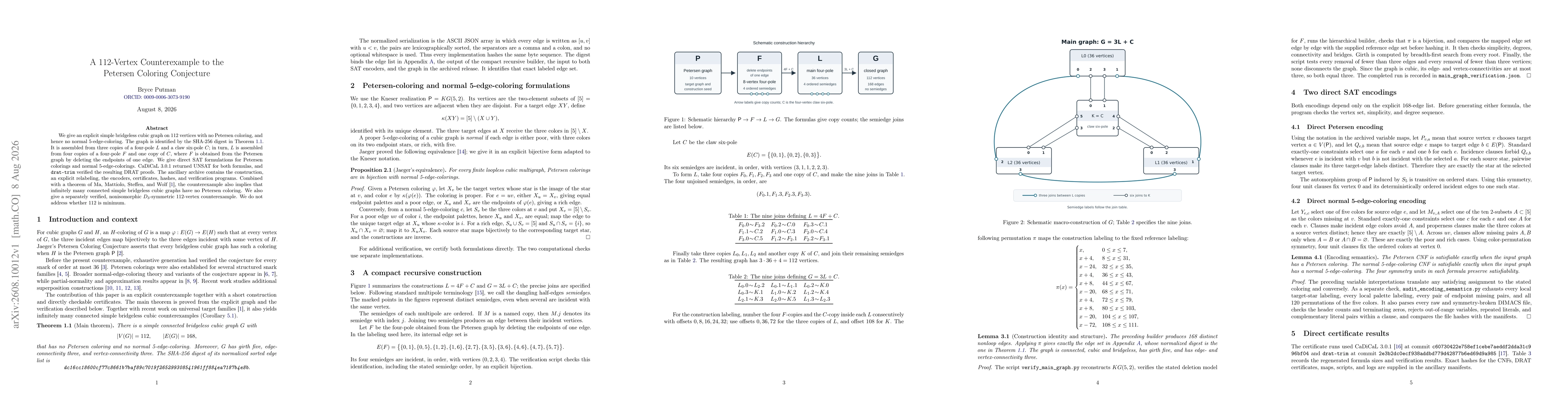 Thumbnail for A 112-Vertex Counterexample to the Petersen Coloring Conjecture