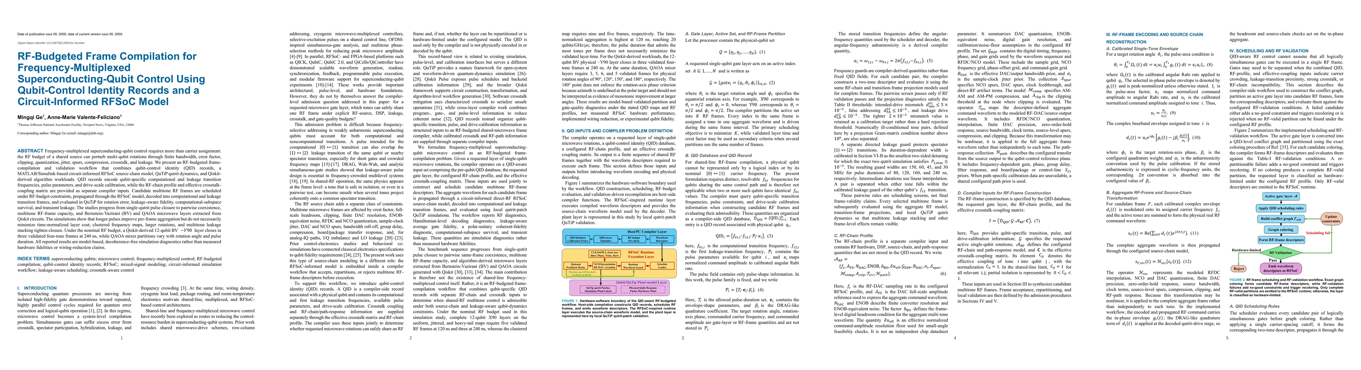Thumbnail for RF-Budgeted Frame Compilation for Frequency-Multiplexed Superconducting-Qubit Control Using Qubit-Control Identity Records and a Circuit-Informed RFSoC Model