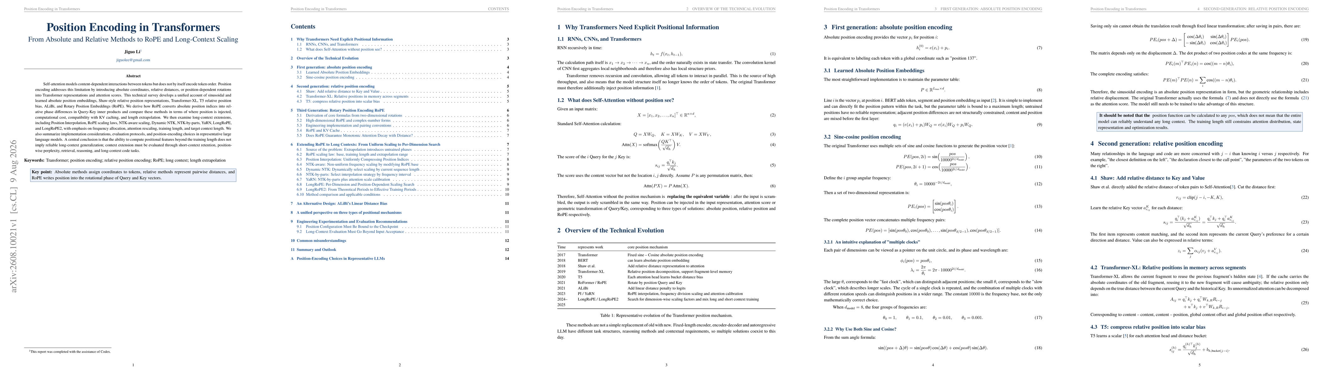 Thumbnail for Position Encoding in Transformers: From Absolute and Relative Methods to Rotary Position Embeddings and Long-Context Scaling