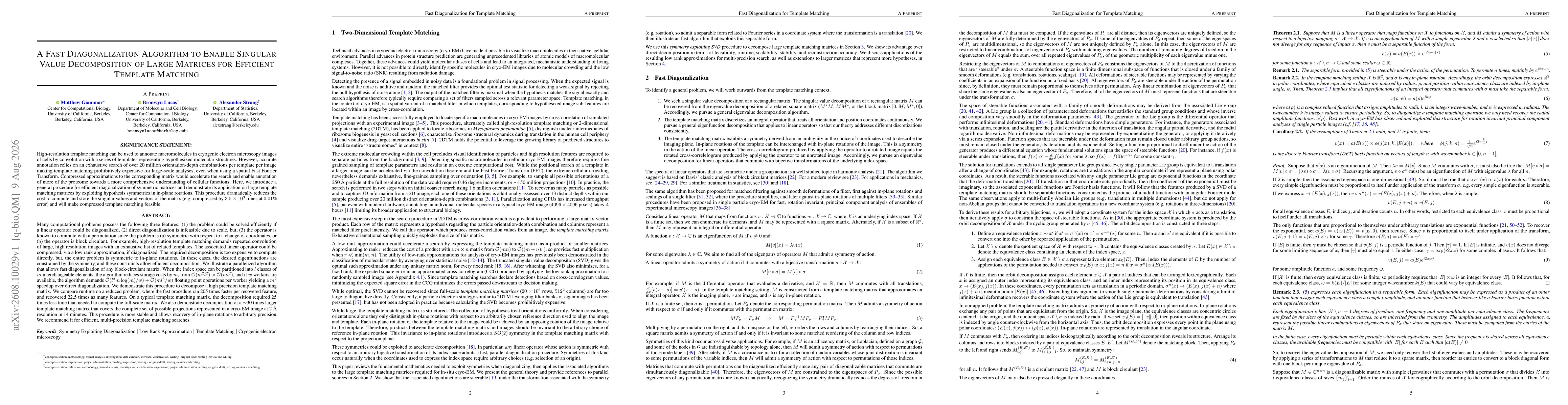 Thumbnail for A fast diagonalization algorithm to enable singular value decomposition of large matrices for efficient template matching