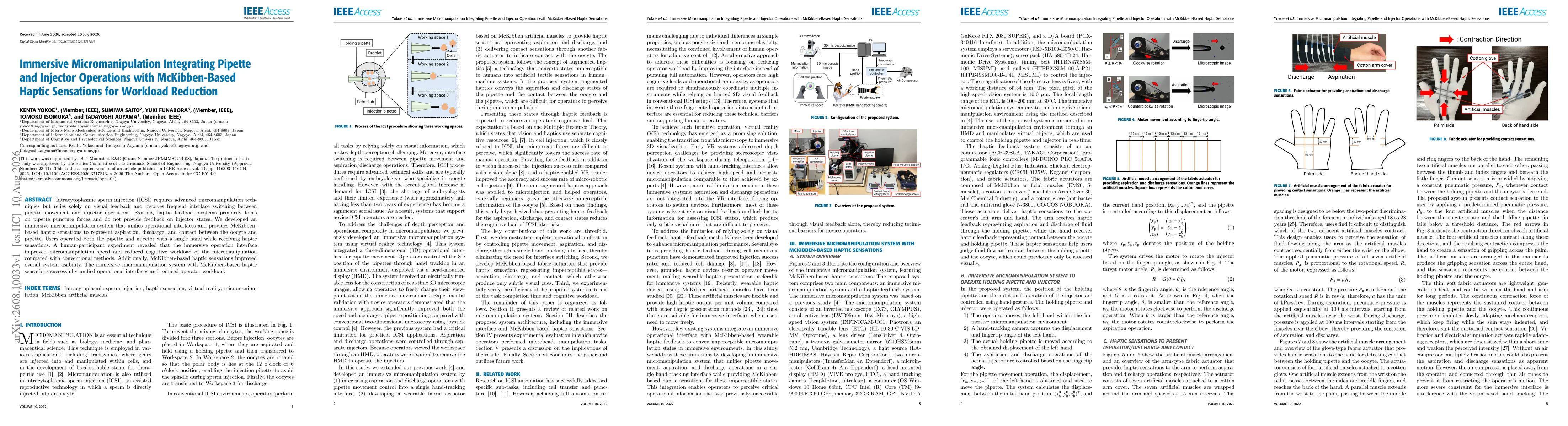 Thumbnail for Immersive Micromanipulation Integrating Pipette and Injector Operations with McKibben-Based Haptic Sensations for Workload Reduction
