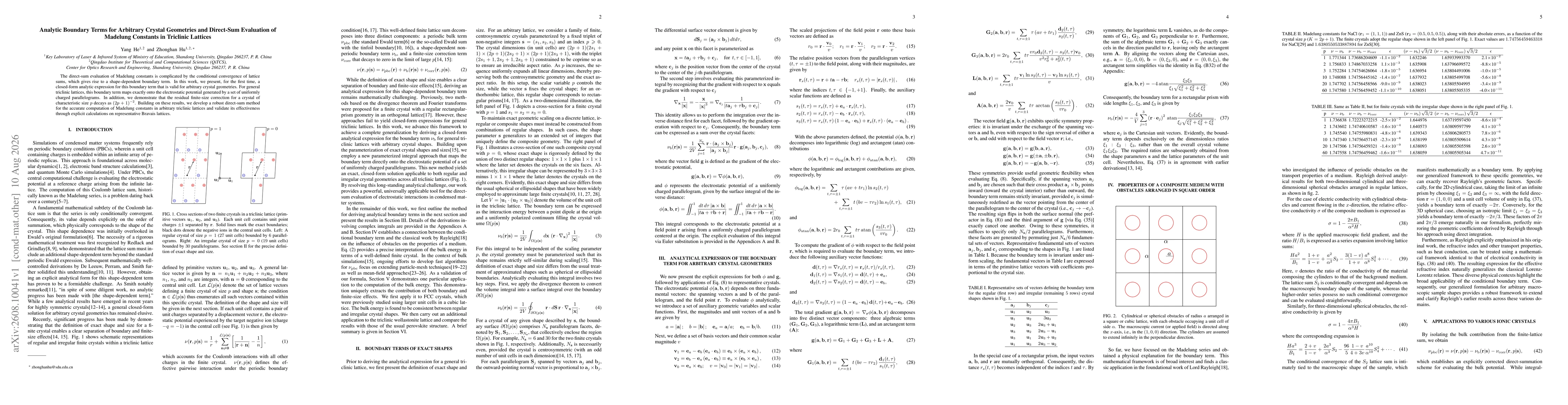 Thumbnail for Analytic Boundary Terms for Arbitrary Crystal Geometries and Direct-Sum Evaluation of Madelung Constants in Triclinic Lattices