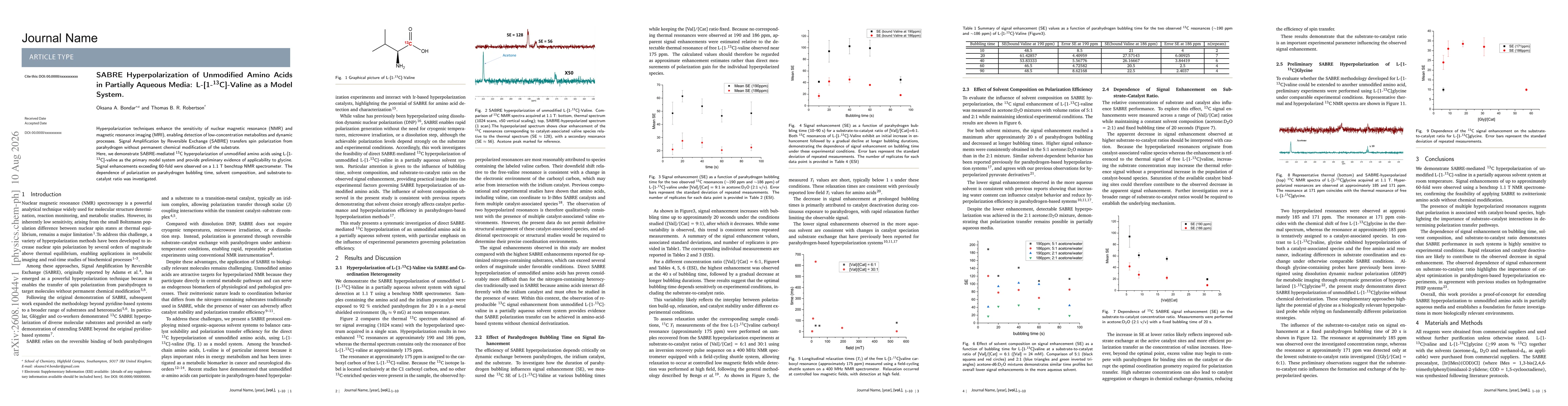 Thumbnail for SABRE Hyperpolarization of Unmodified Amino Acids in Partially Aqueous Media: L-[1-13C]-Valine as a Model System