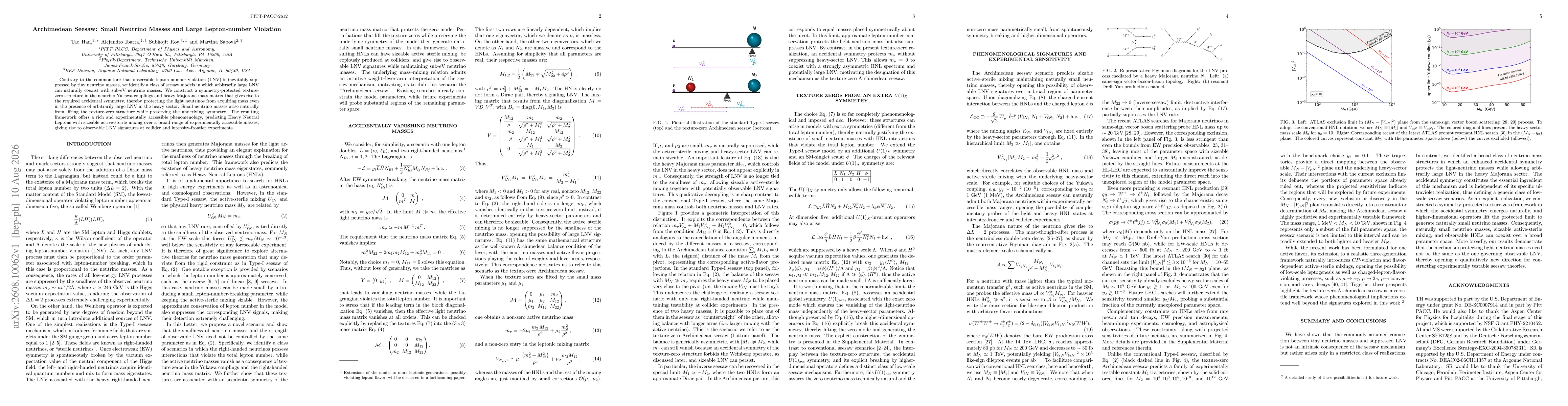 Thumbnail for Archimedean Seesaw: Small Neutrino Masses and Large Lepton-number Violation