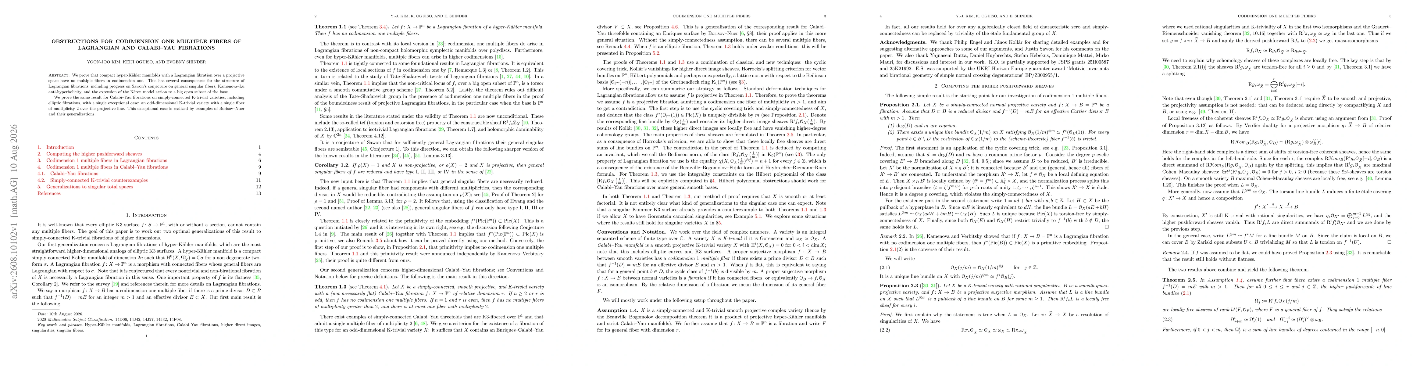 Thumbnail for Obstructions for codimension one multiple fibers of Lagrangian and Calabi--Yau fibrations