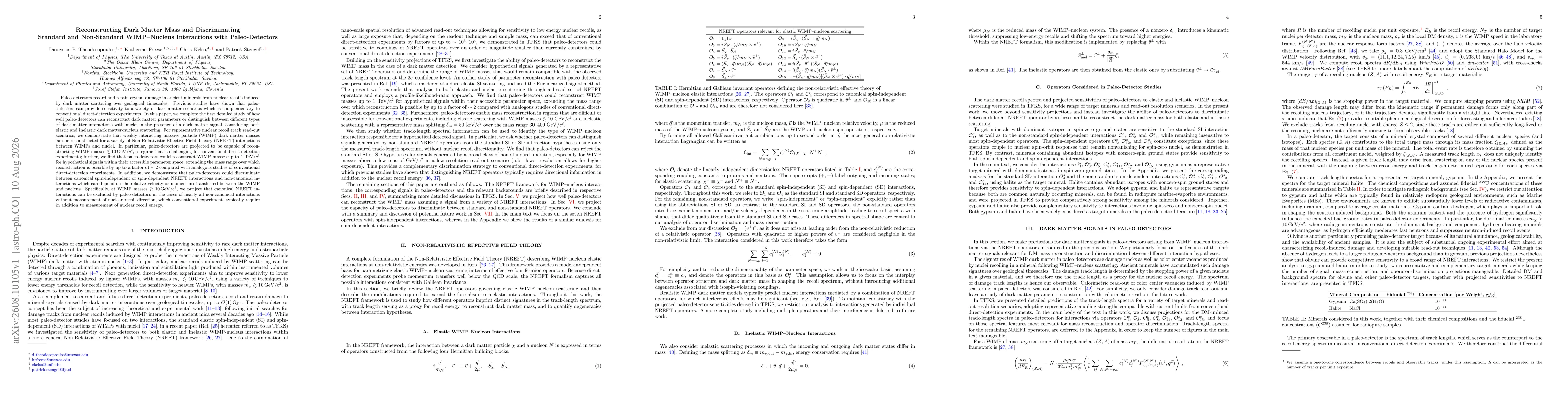 Thumbnail for Reconstructing Dark Matter Mass and Discriminating Standard and Non-Standard WIMP-Nucleus Interactions with Paleo-Detectors