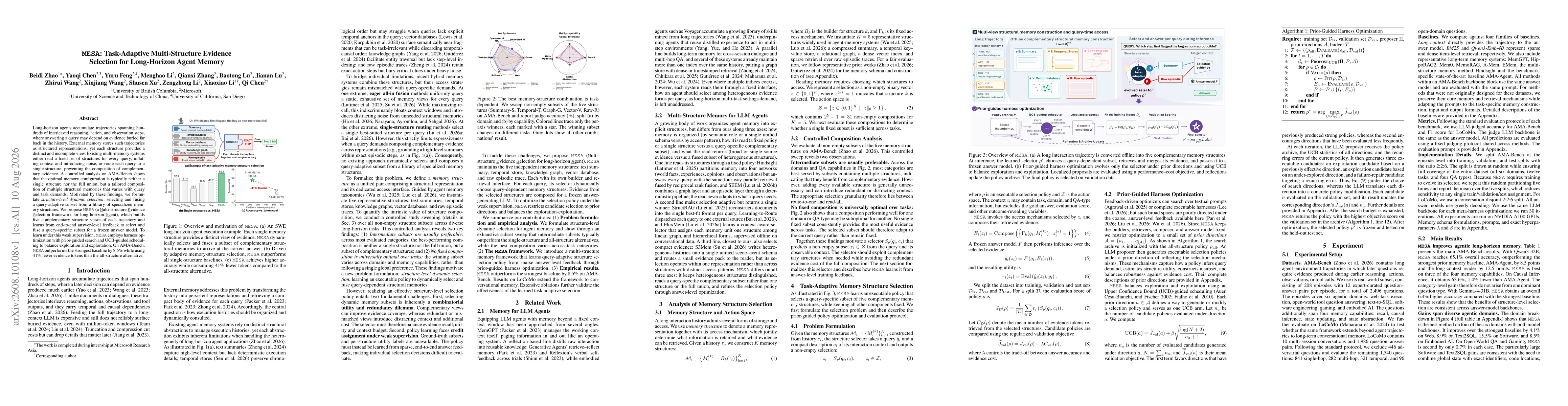 Thumbnail for MESA:Task-Adaptive Multi-Structure Evidence Selection for Long-Horizon Agent Memory