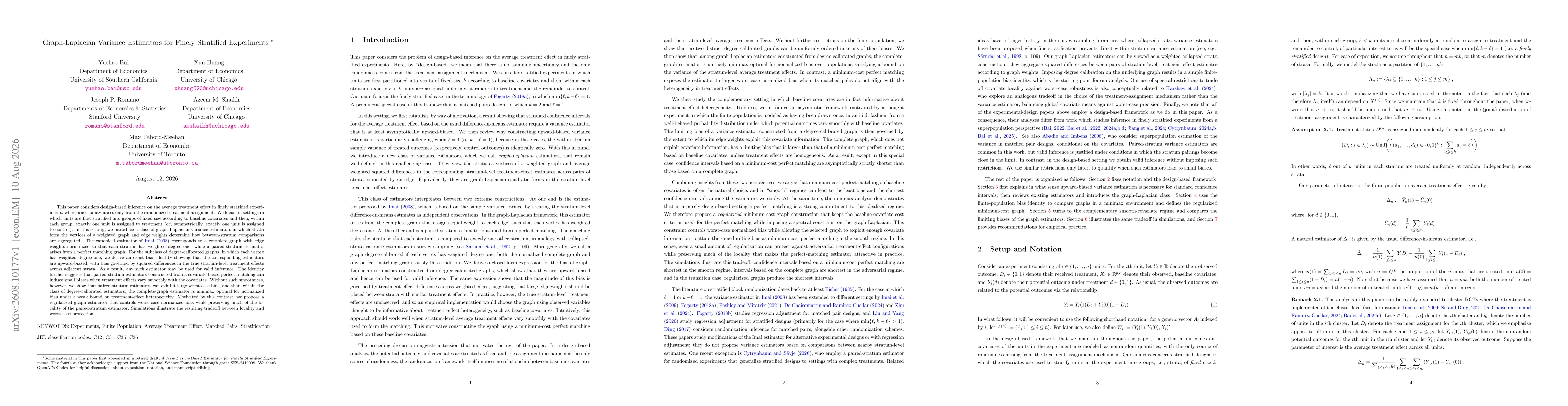 Thumbnail for Graph-Laplacian Variance Estimators for Finely Stratified Experiments